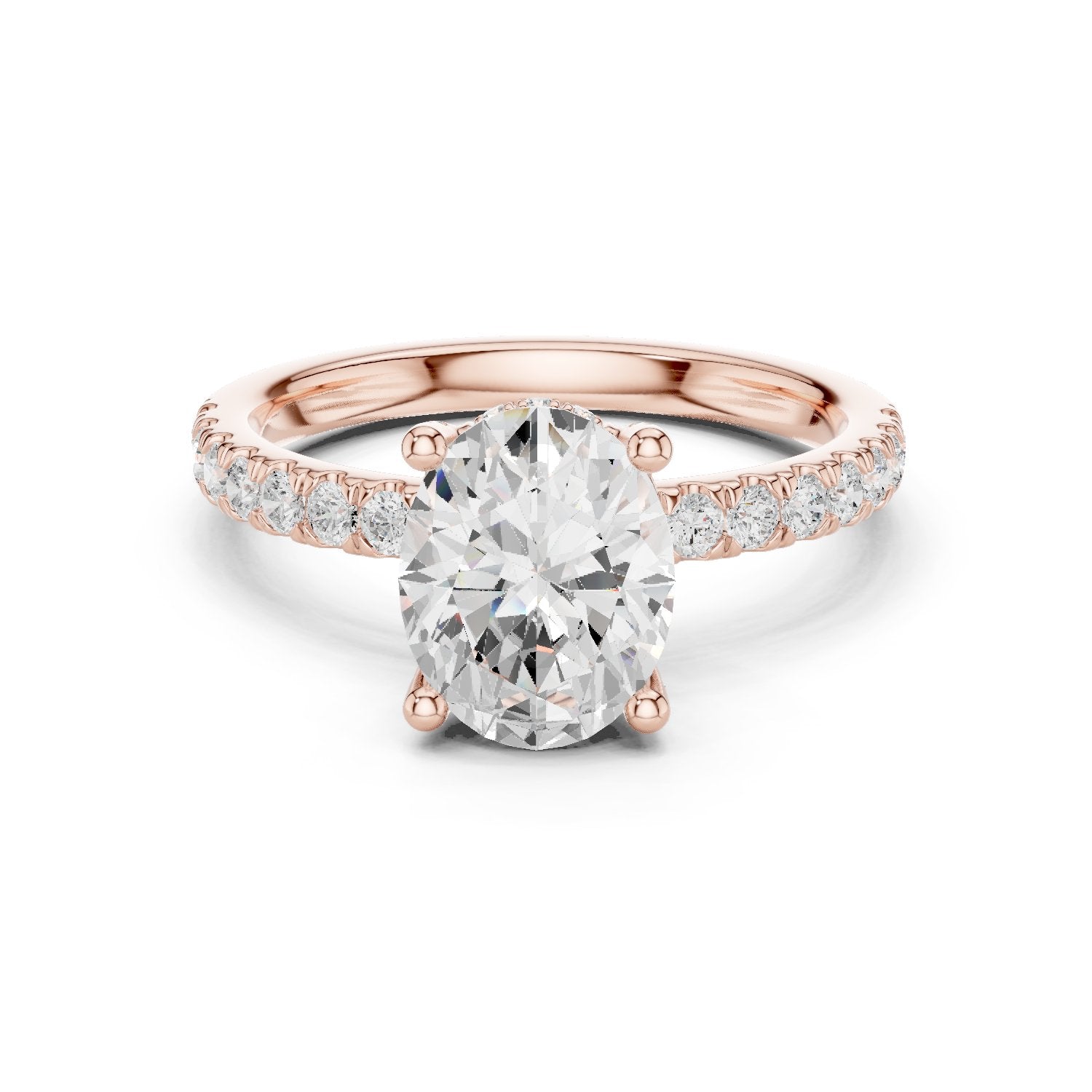Oval Diamond Hidden Halo Engagement Ring with Pavé Band