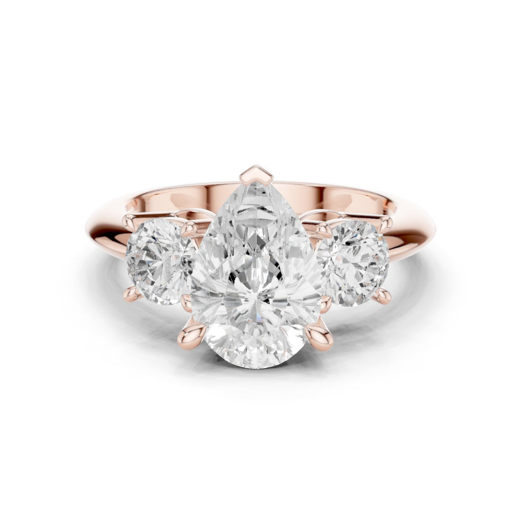 Pear Diamond Three Stone Engagement Ring with Round Sides