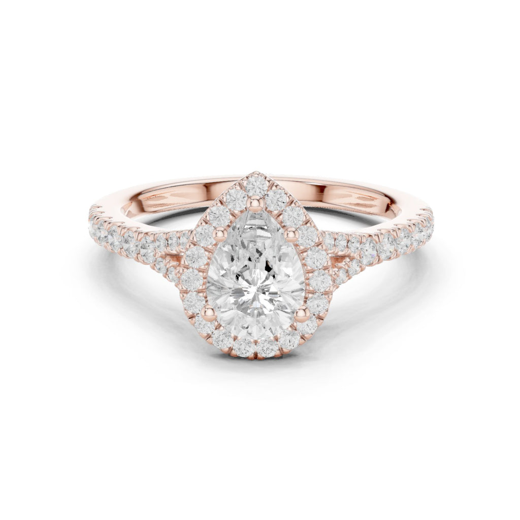 Pear Diamond Halo Engagement Ring with Pavé Band