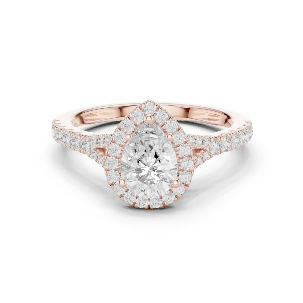 Pear Diamond Halo Engagement Ring with Pavé Band