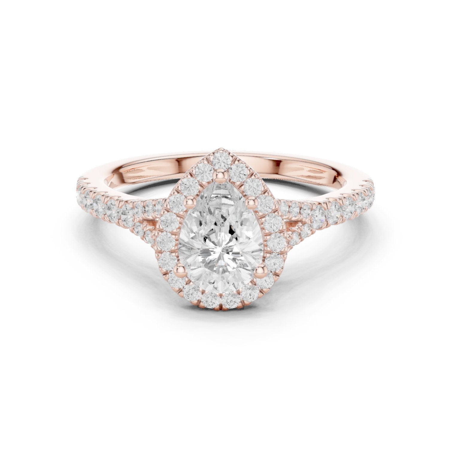 Pear Diamond Halo Engagement Ring with Pavé Band