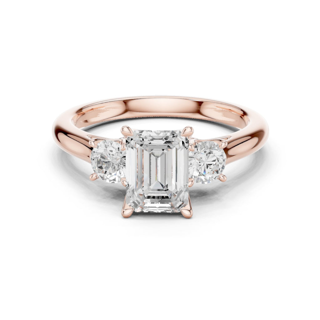 Emerald Cut Three Stone Engagement Ring with Round Sides