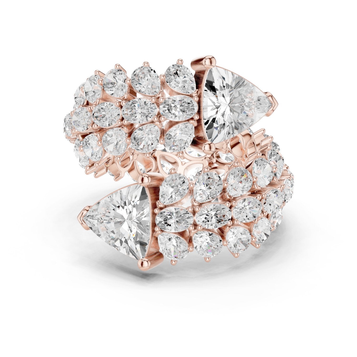 Trilliant Cut Toi et Moi Diamond Engagement Ring with Cluster Pavé Halo