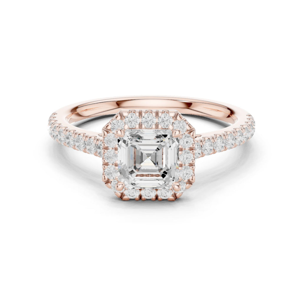 Asscher Cut Halo Engagement Ring with Pavé Band