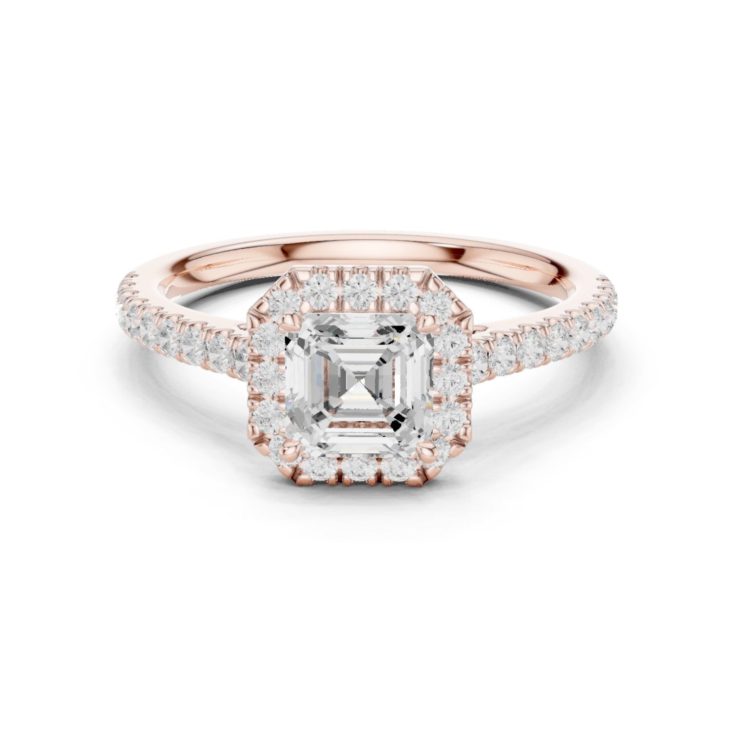 Asscher Cut Halo Engagement Ring with Pavé Band
