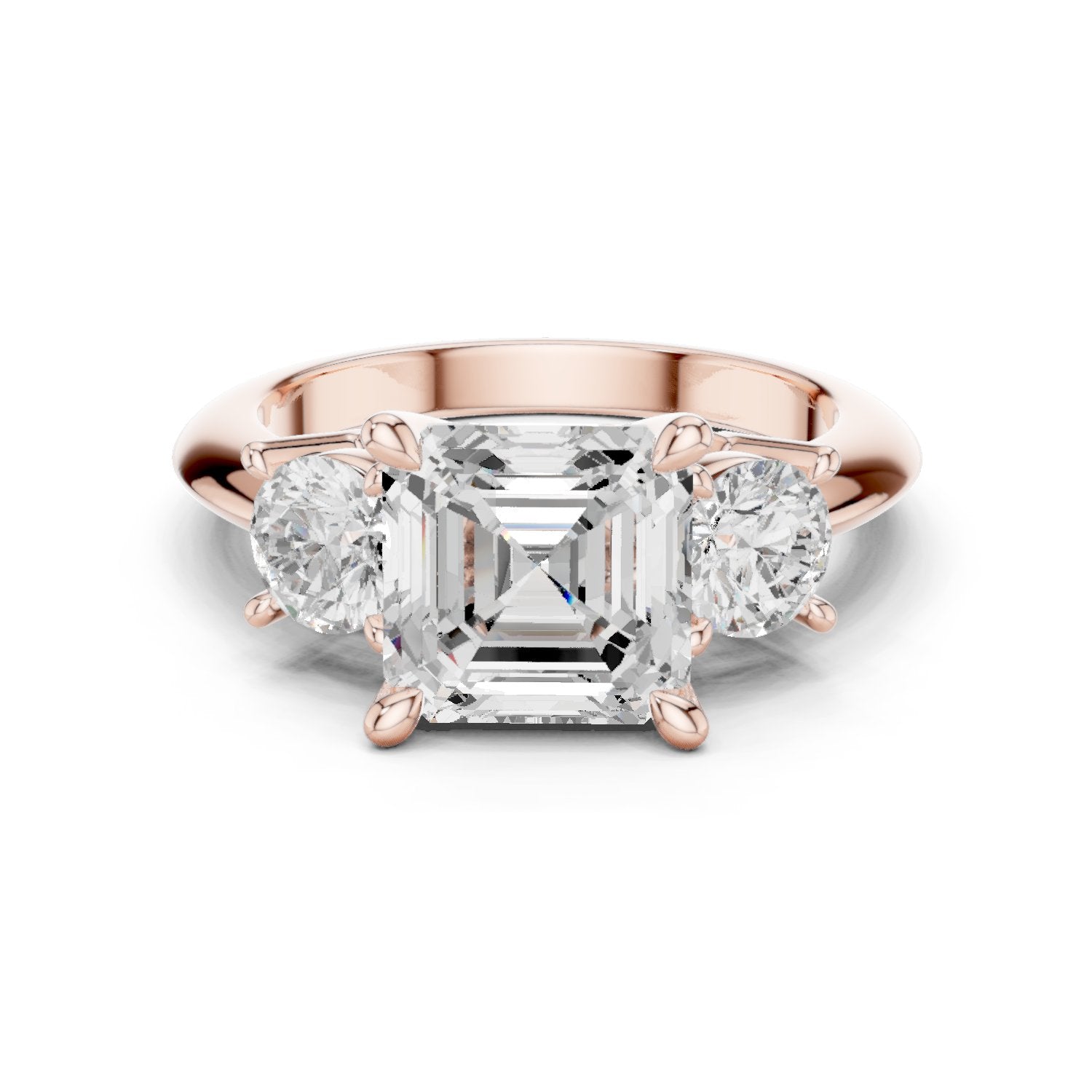 Asscher Cut Three Stone Engagement Ring with Round Sides