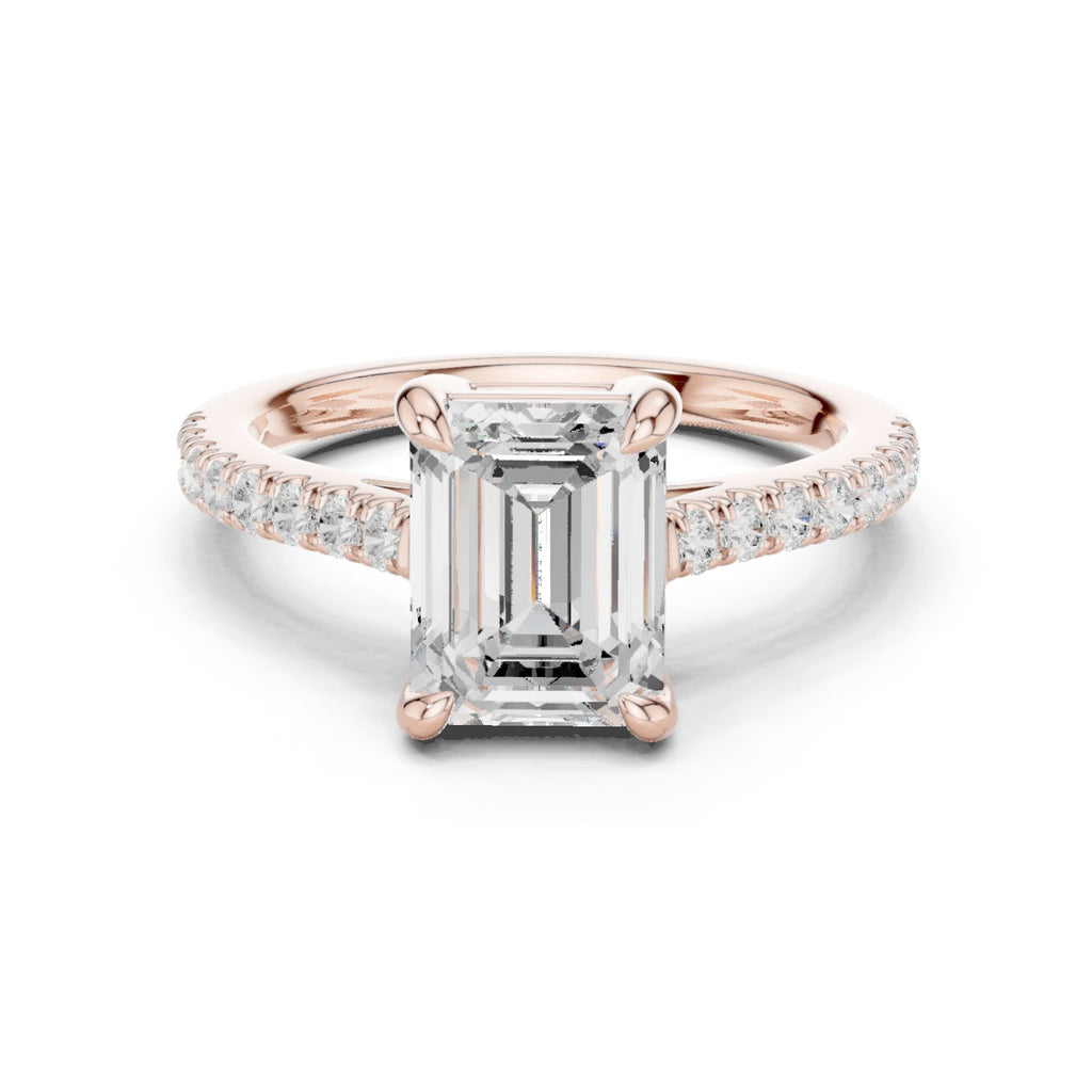 Emerald Cut Engagement Ring with Pavé Chevron Band