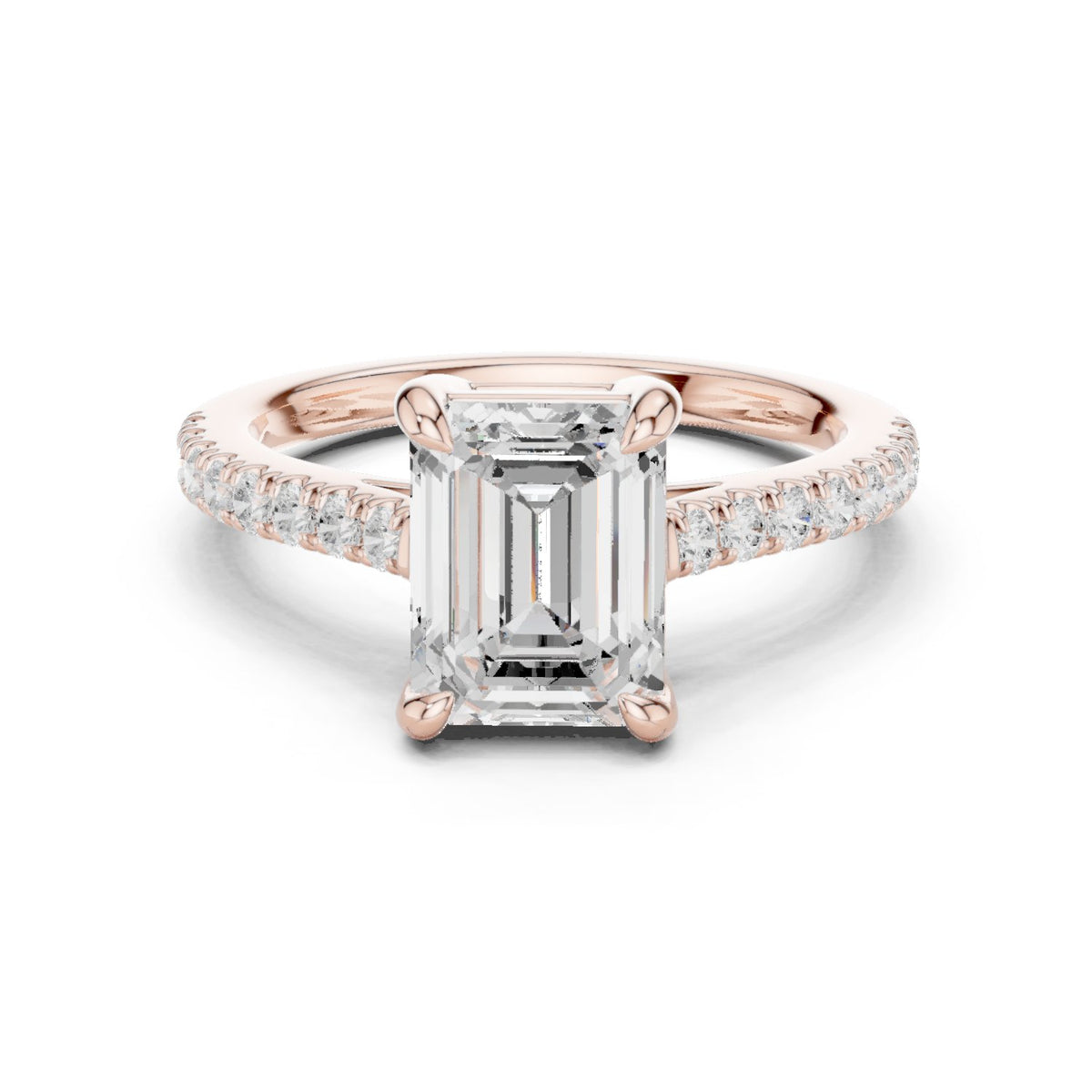 Emerald Cut Engagement Ring with Pavé Chevron Band