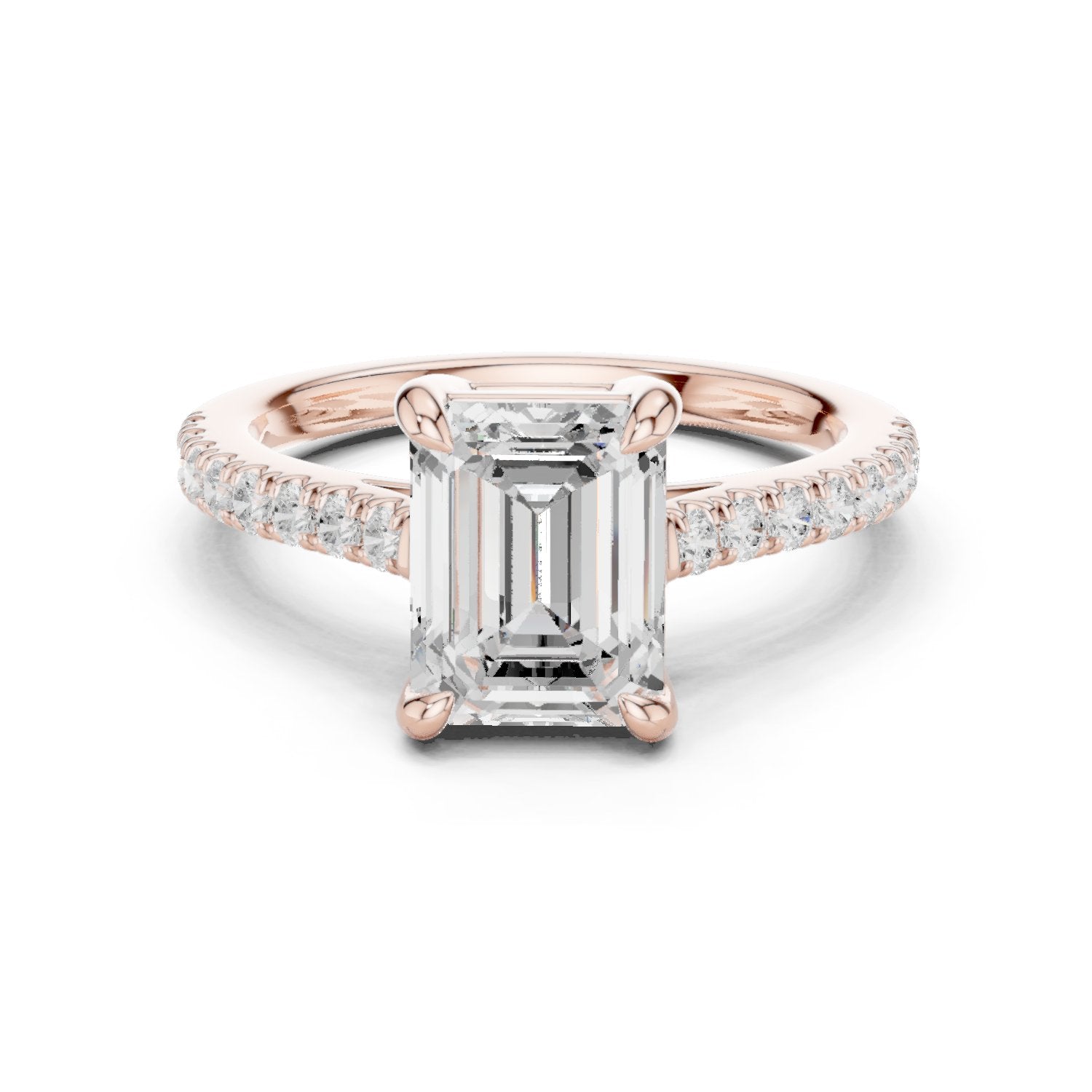 Emerald Cut Engagement Ring with Pavé Chevron Band