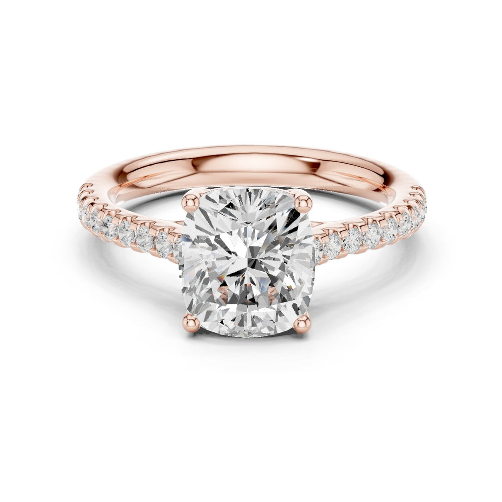 Cushion Cut Diamond Engagement Ring with Pavé Band
