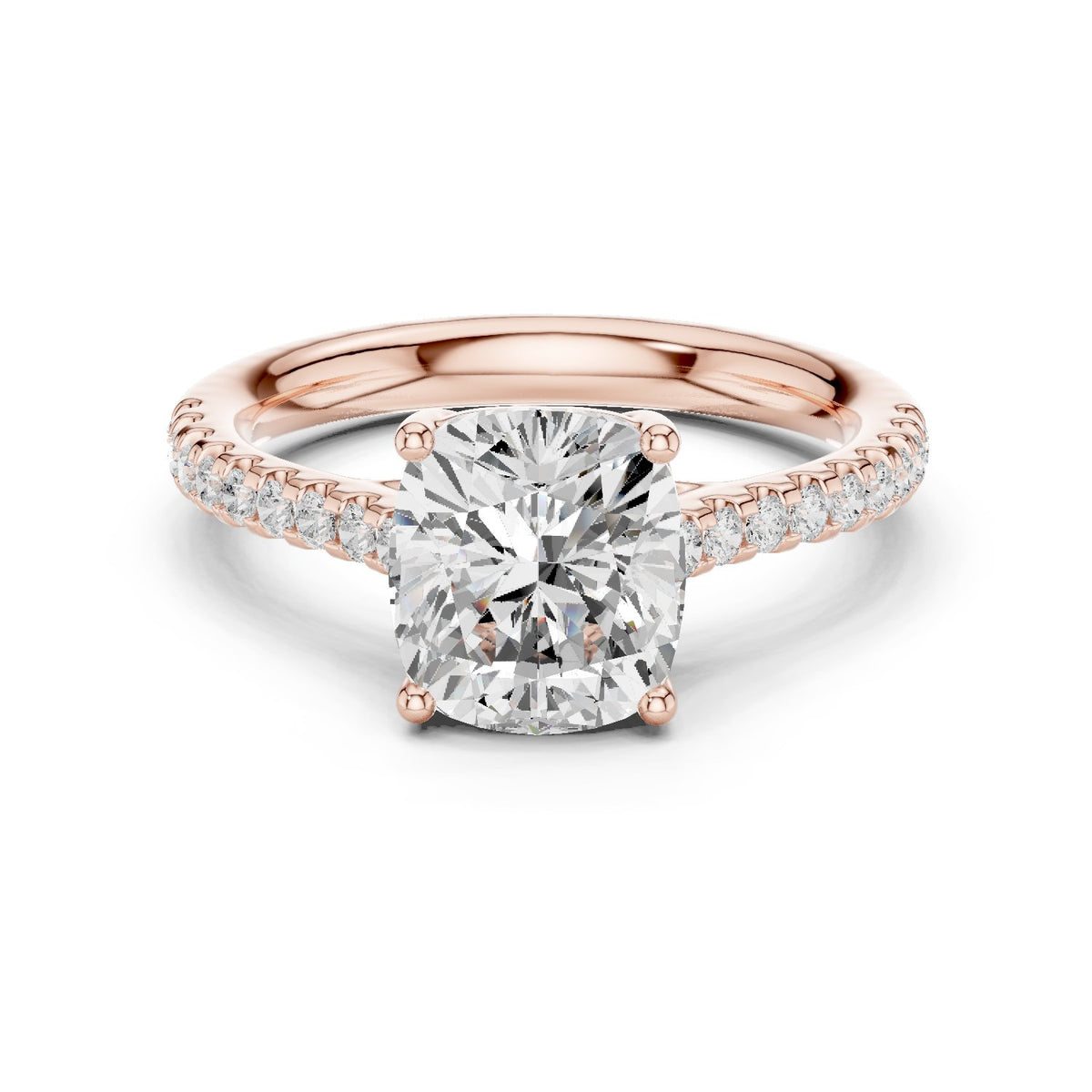 Cushion Cut Diamond Engagement Ring with Pavé Band