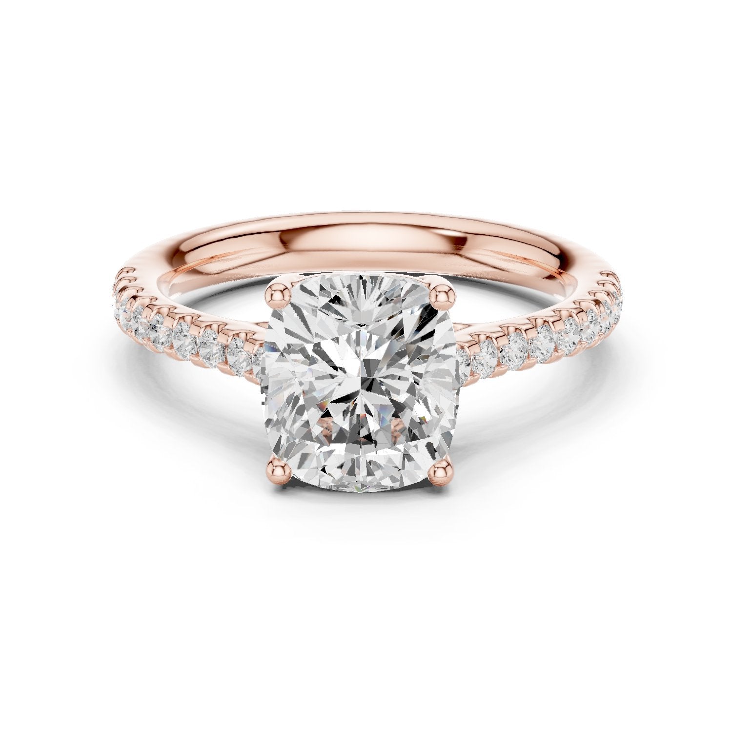 Cushion Cut Diamond Engagement Ring with Pavé Band