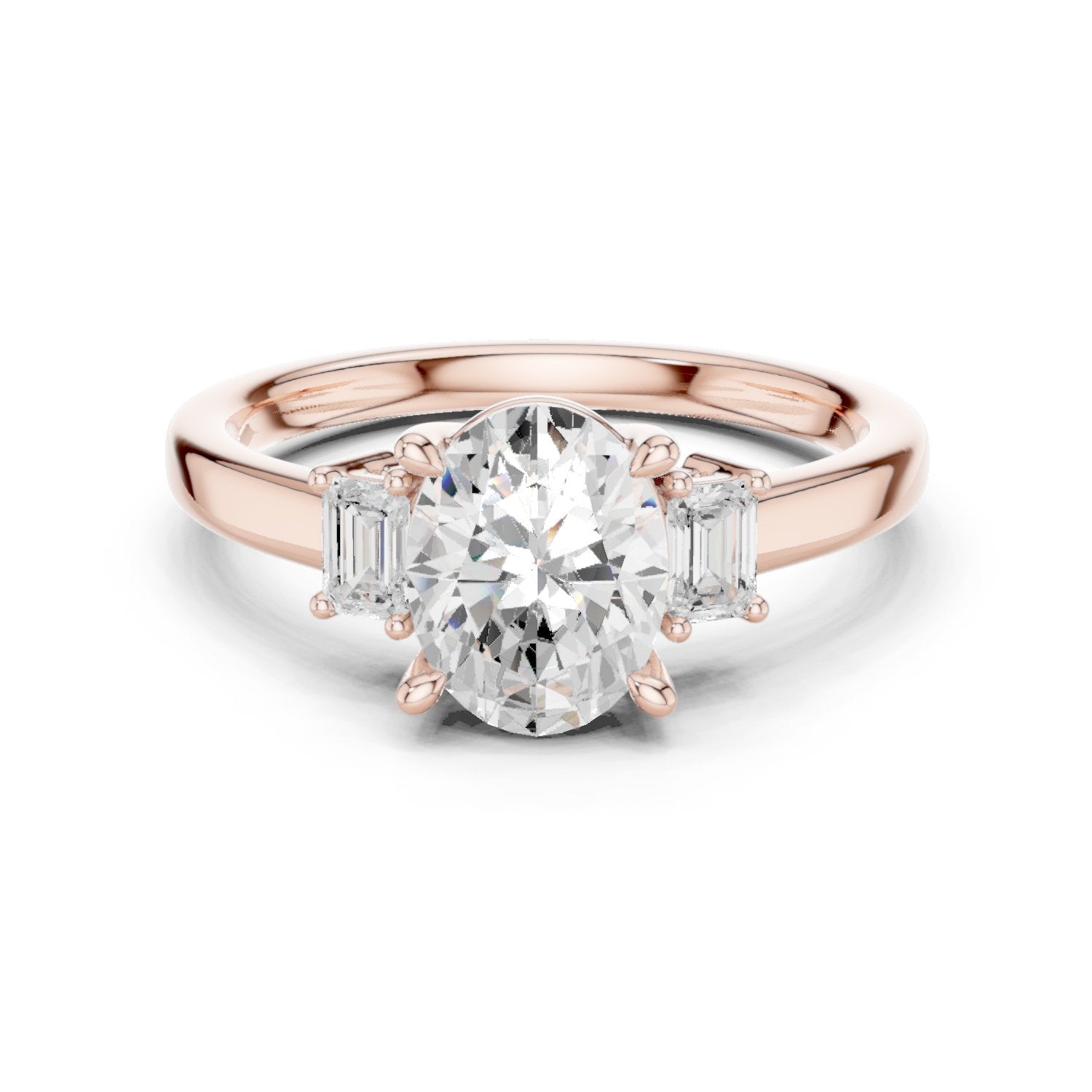 Oval Diamond Three Stone Engagement Ring with Baguette Sides