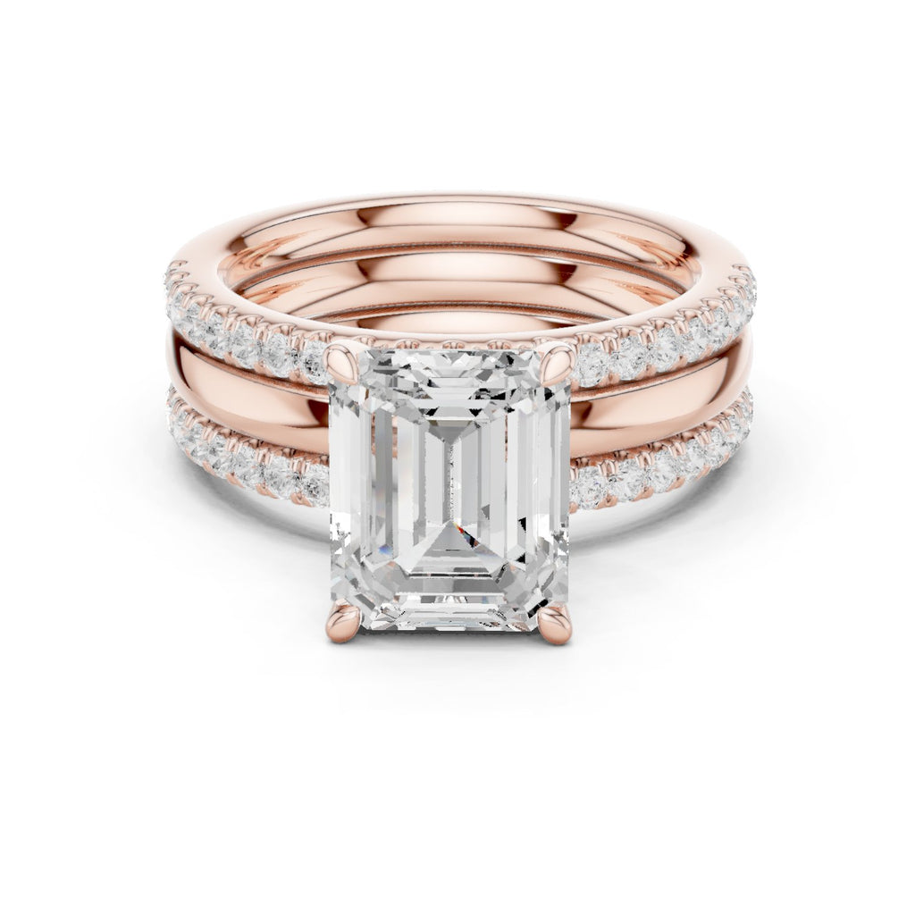 Emerald Cut Engagement Ring with Stacked Double Pavé Band