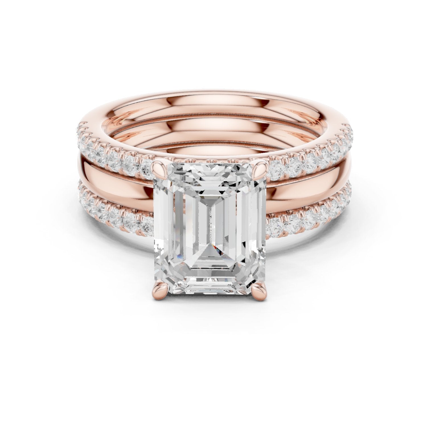 Emerald Cut Engagement Ring with Stacked Double Pavé Band