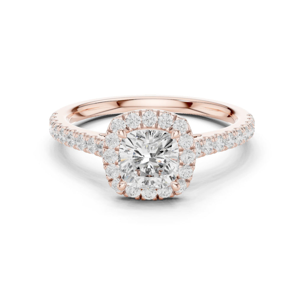 Cushion Cut Halo Engagement Ring with Pavé Band