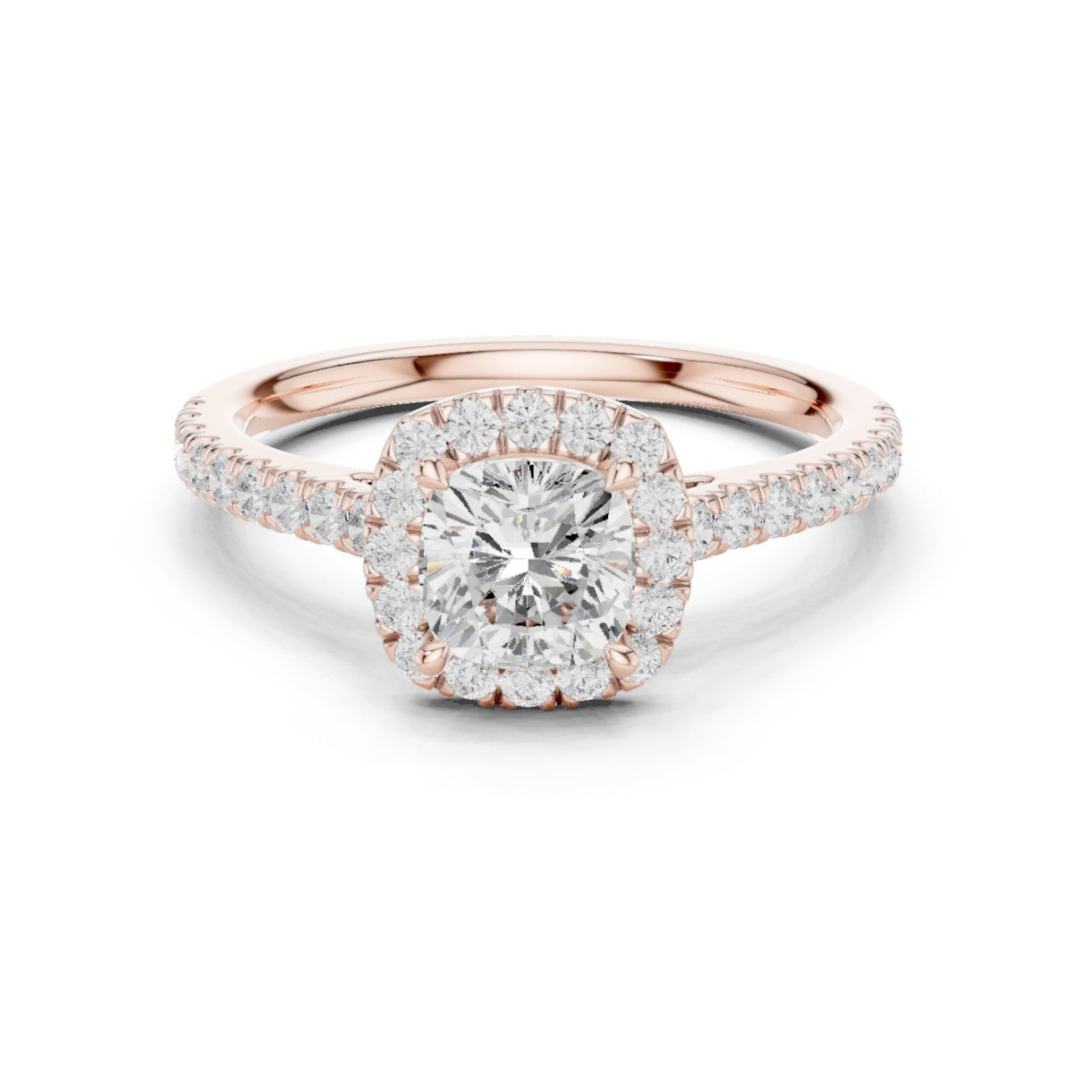 Cushion Cut Halo Engagement Ring with Pavé Band