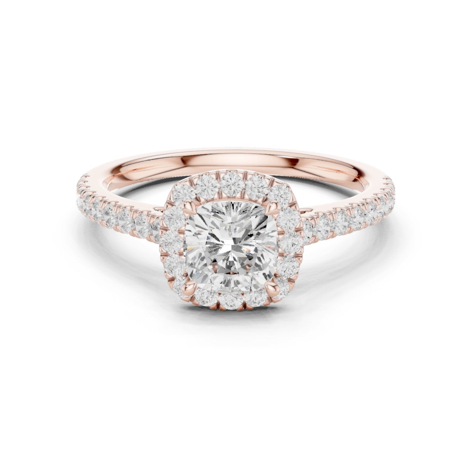 Cushion Cut Halo Engagement Ring with Pavé Band
