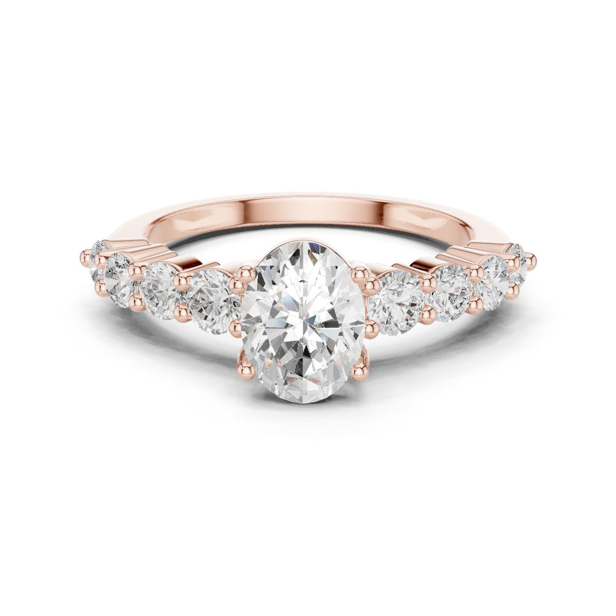 Oval Diamond Engagement Ring with Round Side Accents