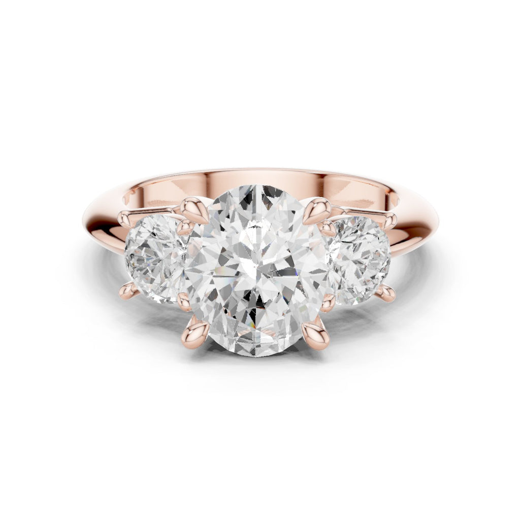 Oval Diamond Three Stone Engagement Ring with Round Sides