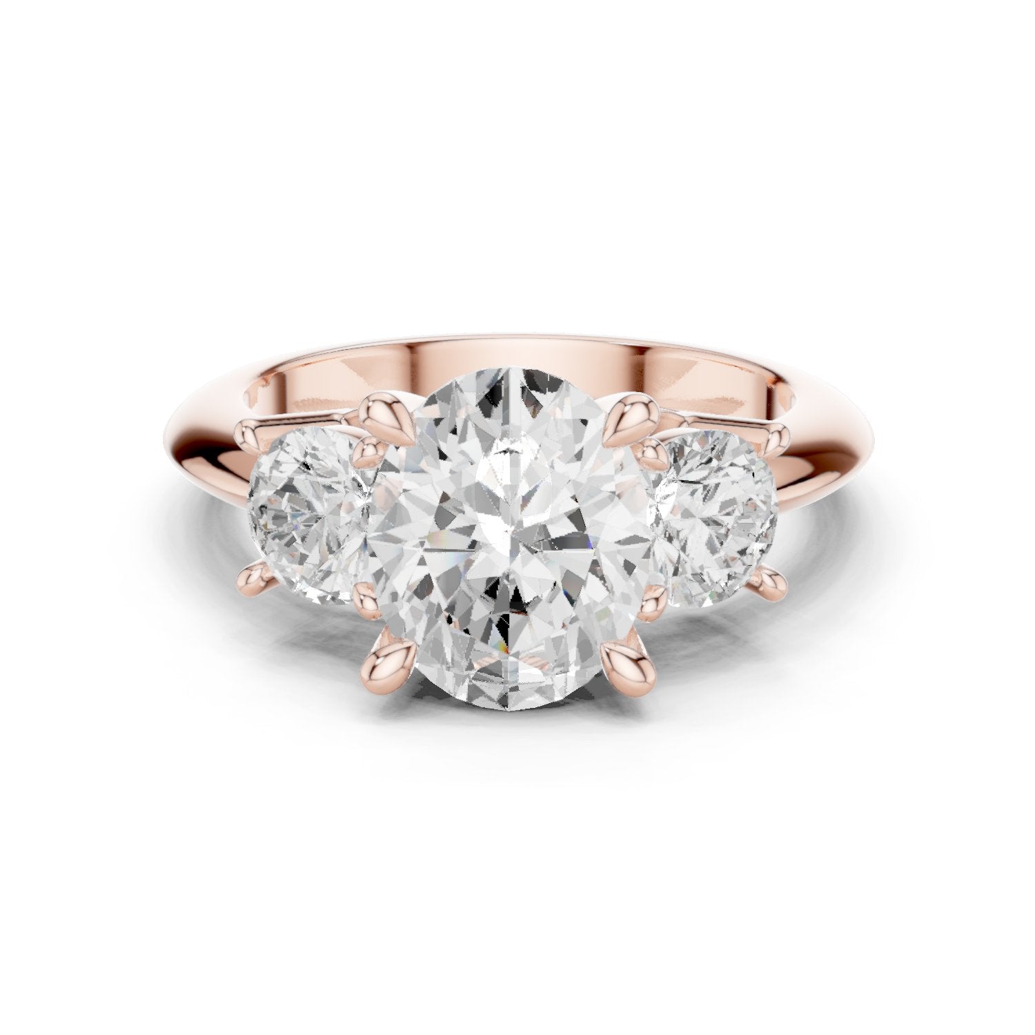 Oval Diamond Three Stone Engagement Ring with Round Sides