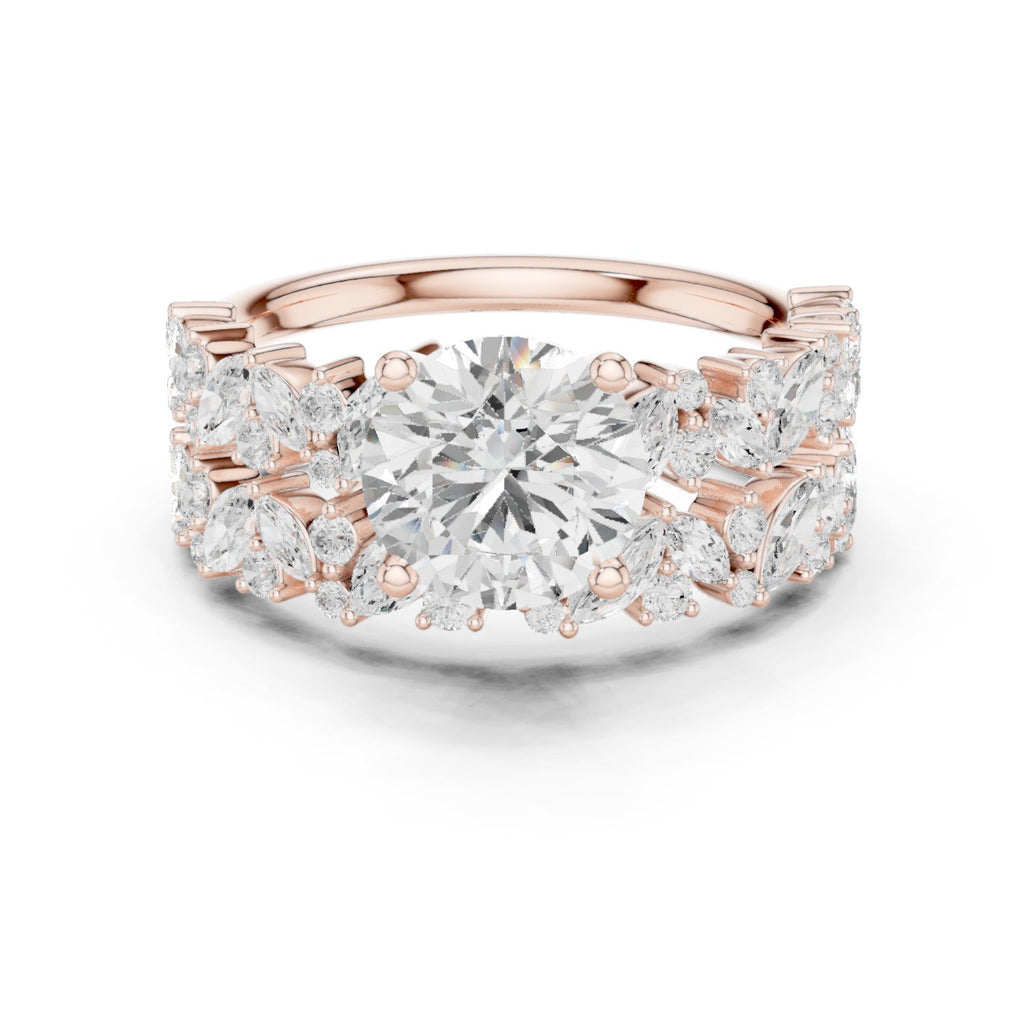 Round Diamond Halo Engagement Ring with Double Pavé Wrap Band