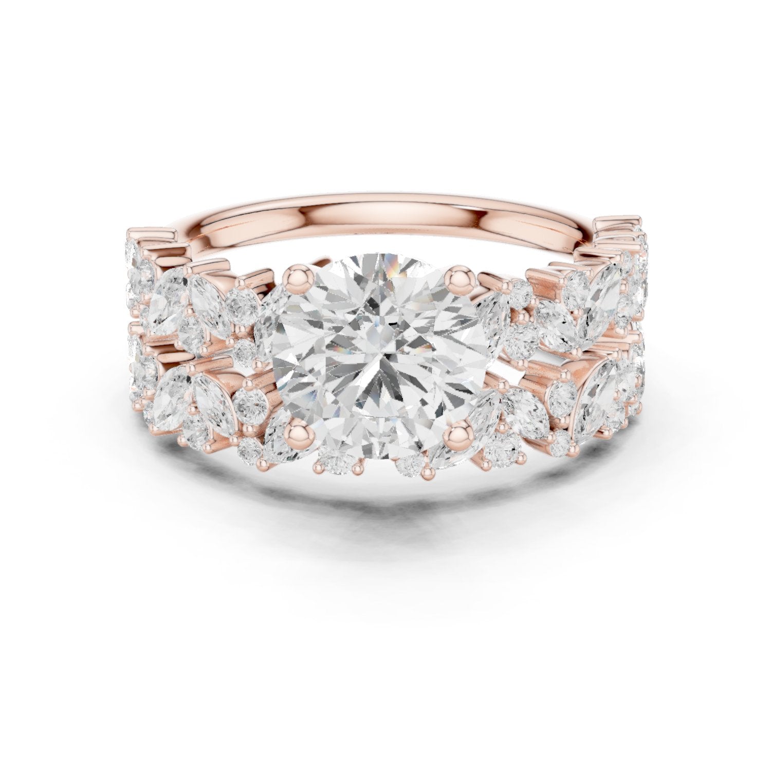 Round Diamond Halo Engagement Ring with Double Pavé Wrap Band