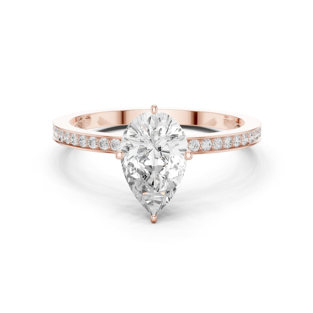 Pear Diamond Engagement Ring with Channel Set Pavé Band
