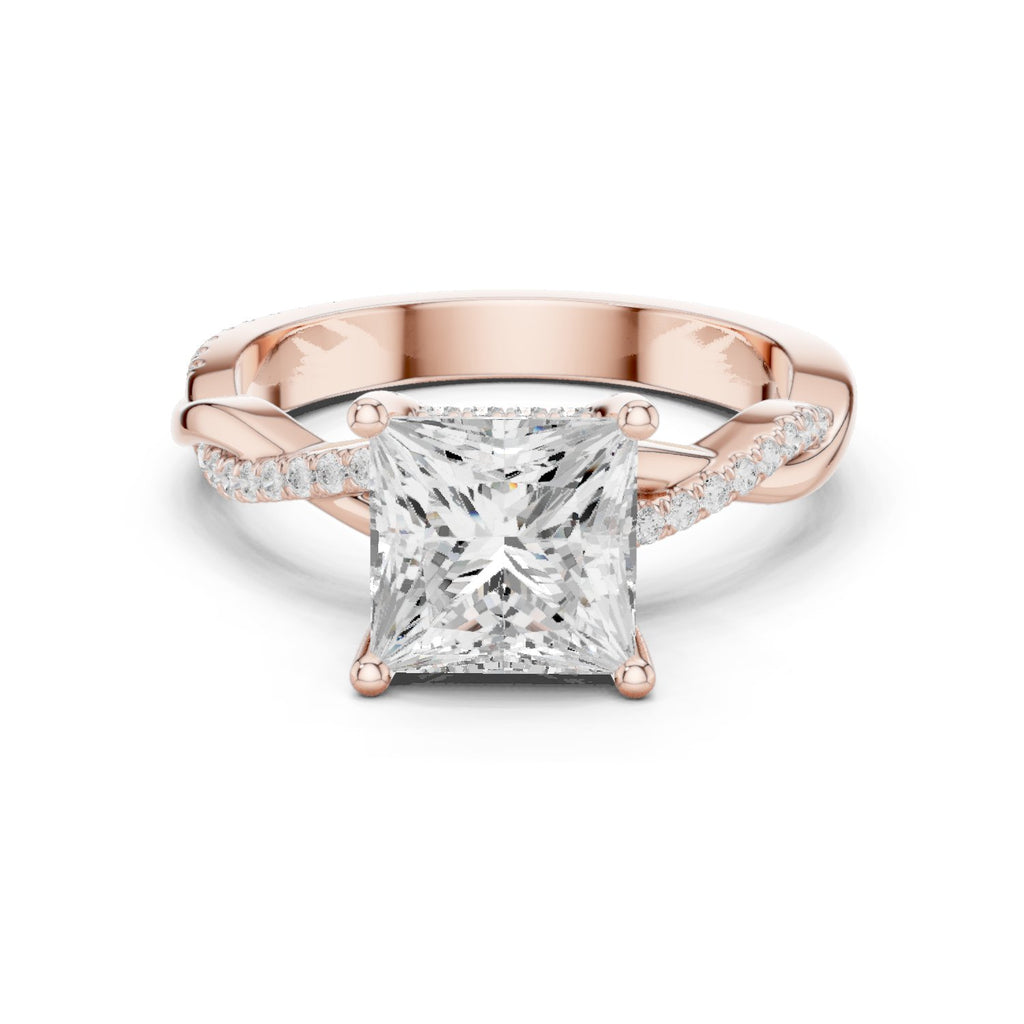 Princess Cut Engagement Ring with Twisted Infinity Pavé Band