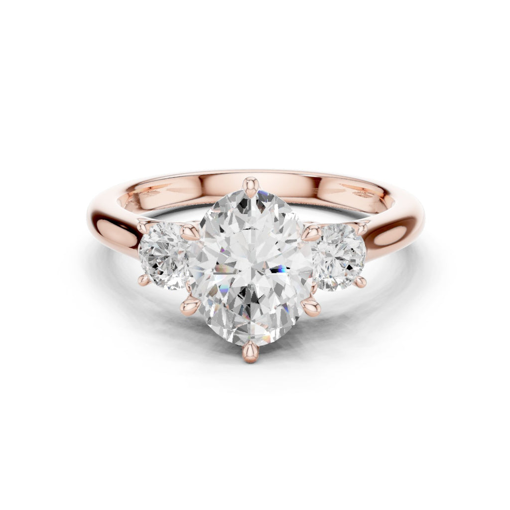 Oval Diamond Three Stone Engagement Ring with Round Sides