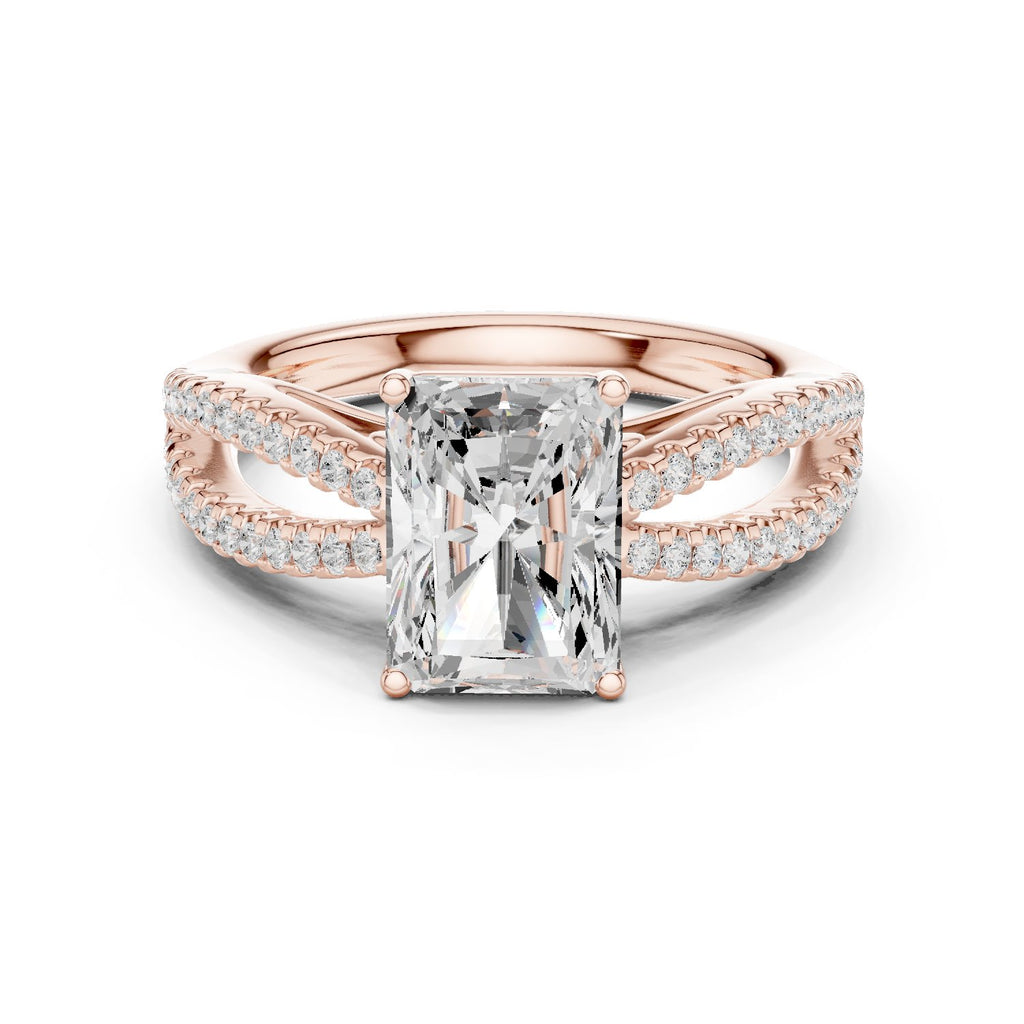 Radiant Cut Engagement Ring with Crossover Pavé Split Shank