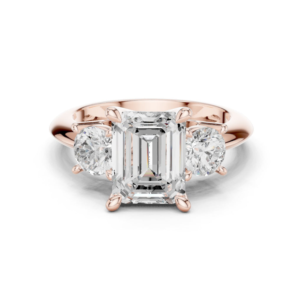 Emerald Cut Three Stone Engagement Ring with Round Sides
