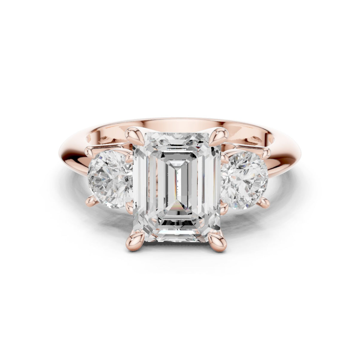 Emerald Cut Three Stone Engagement Ring with Round Sides
