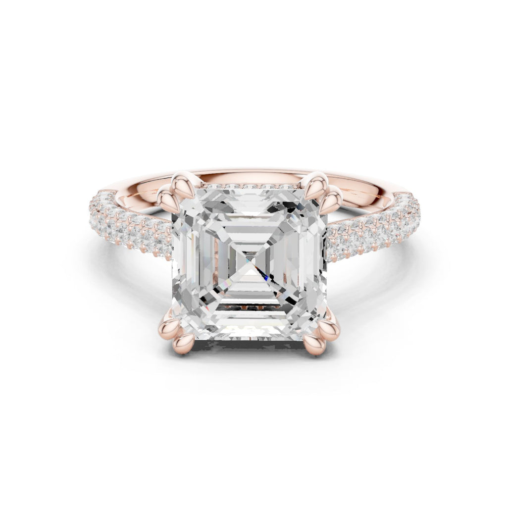 Asscher Cut Engagement Ring with Pavé Wrap Band