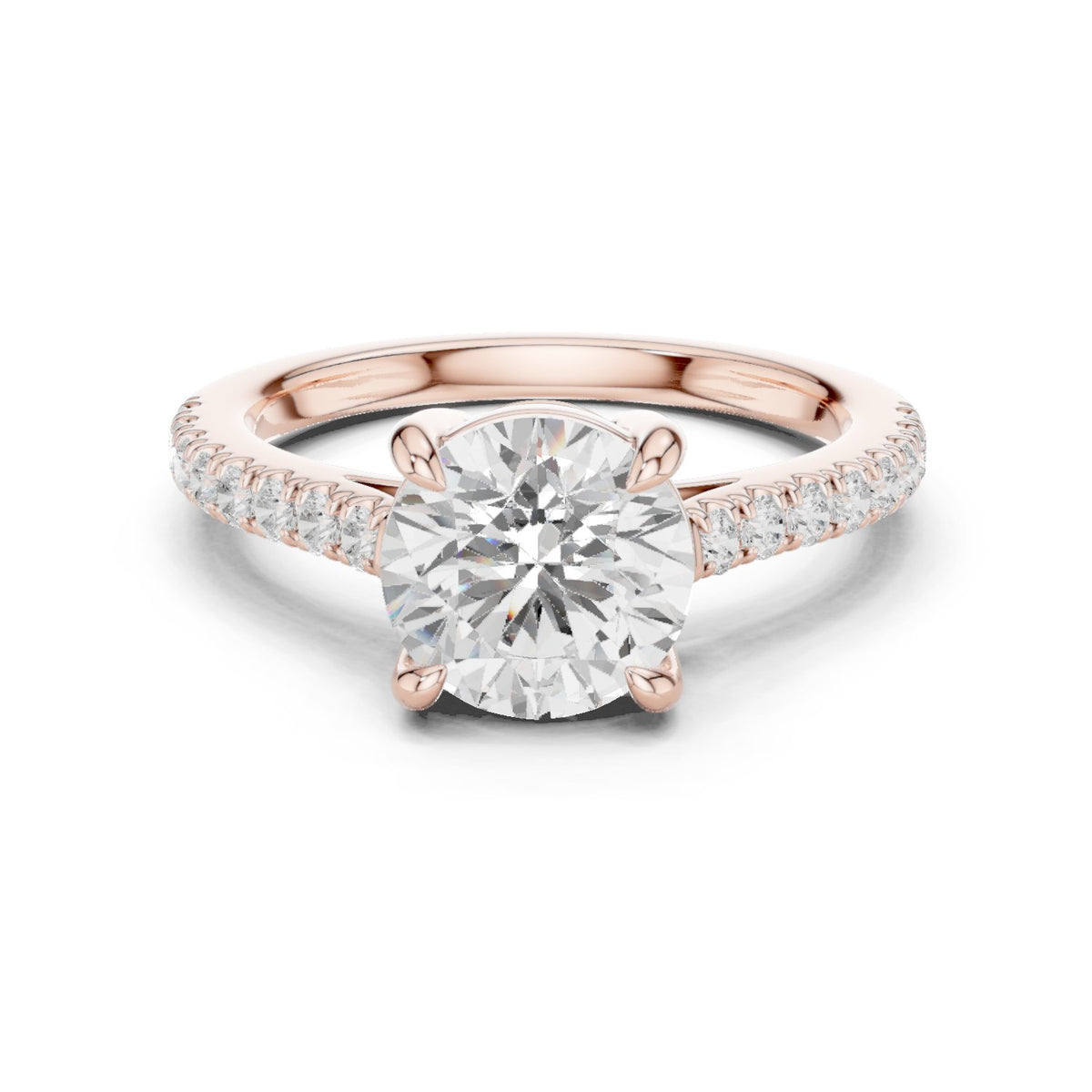 Round Diamond Engagement Ring with Pavé Band
