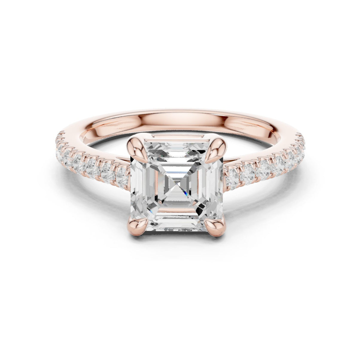 Asscher Cut Engagement Ring with Pavé Band