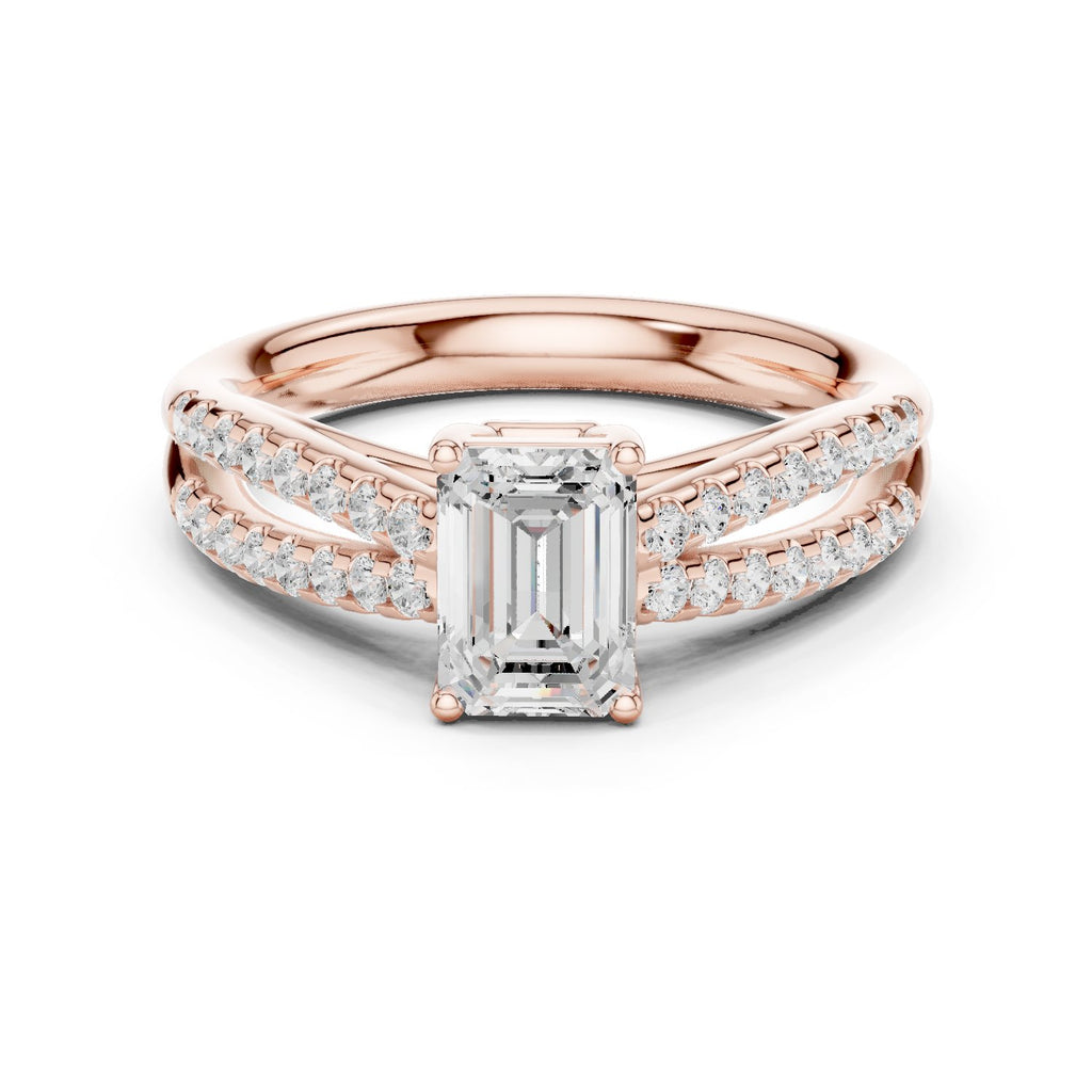 Emerald Cut Engagement Ring with Double Pavé Split Shank