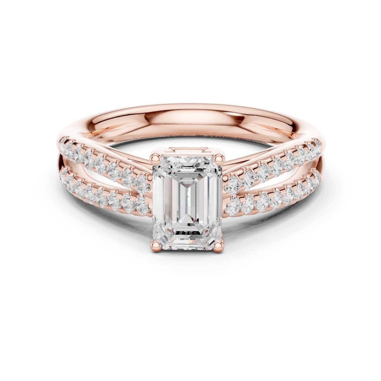 Emerald Cut Engagement Ring with Double Pavé Split Shank