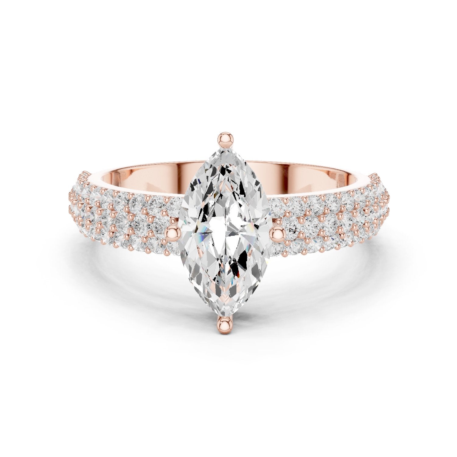 Marquise Cut Engagement Ring with Double Pavé Band