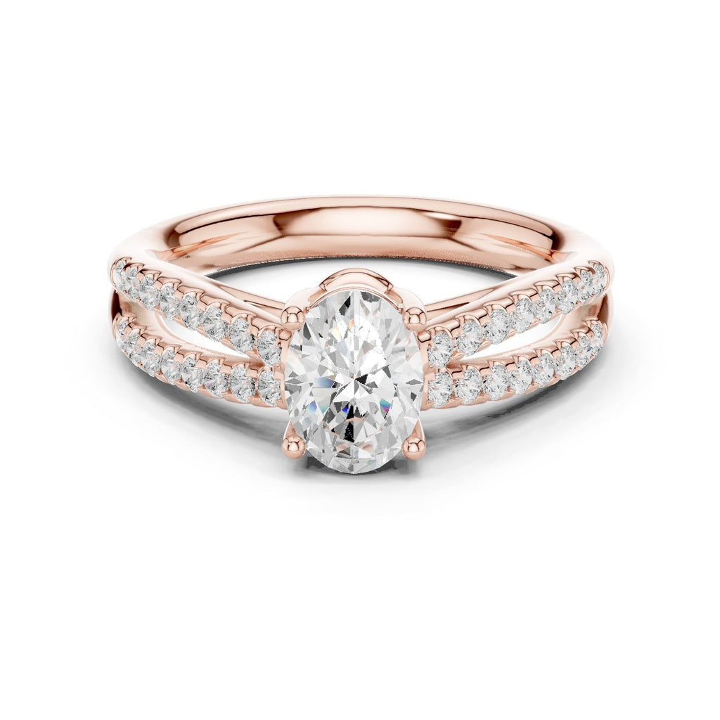 Oval Diamond Engagement Ring with Double Pavé Split Shank