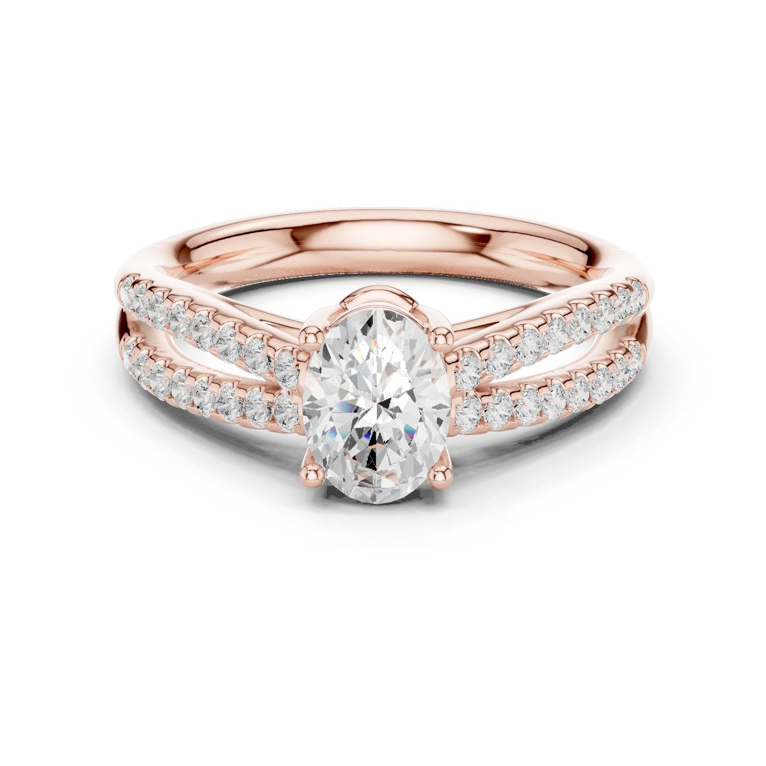 Oval Diamond Engagement Ring with Double Pavé Split Shank