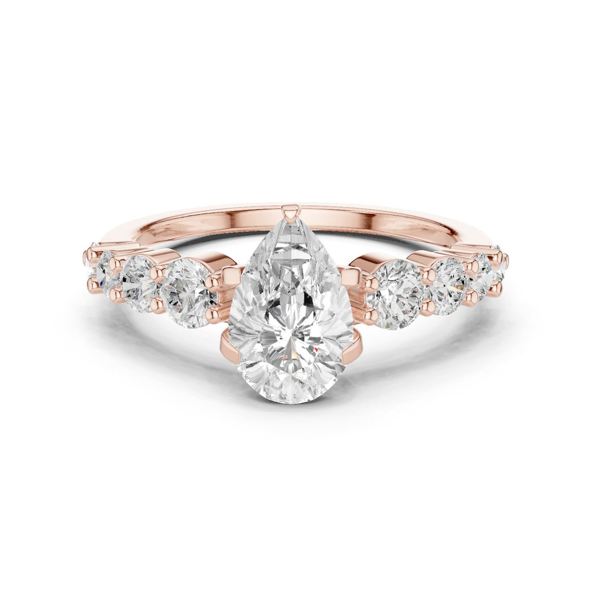 Pear Diamond Engagement Ring with Graduated Round Side Accents
