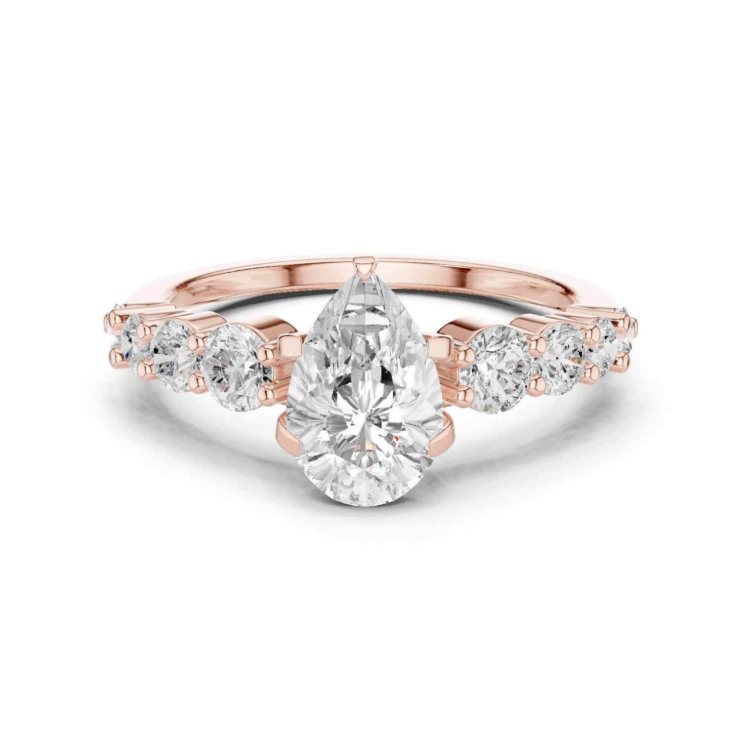 Pear Diamond Engagement Ring with Graduated Round Side Accents