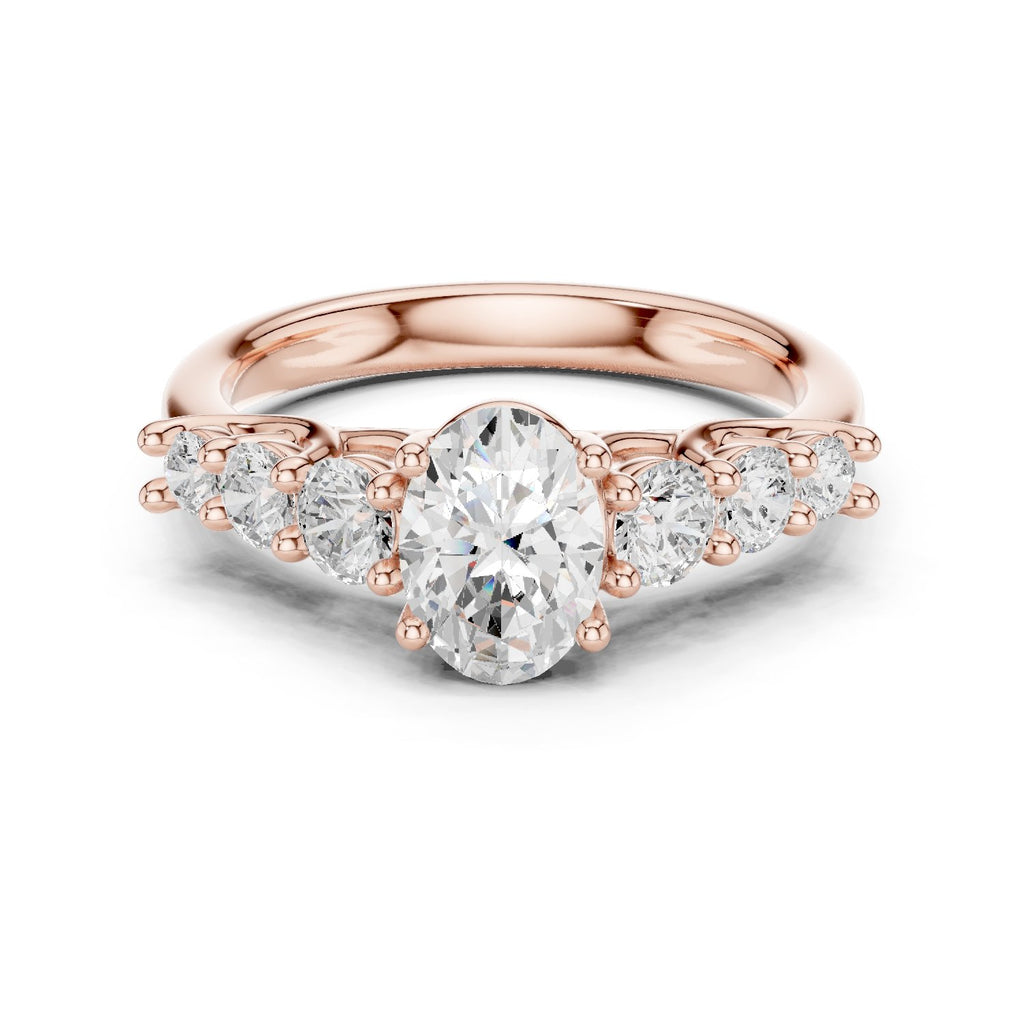 Oval Diamond Engagement Ring with Graduated Round Side Accents