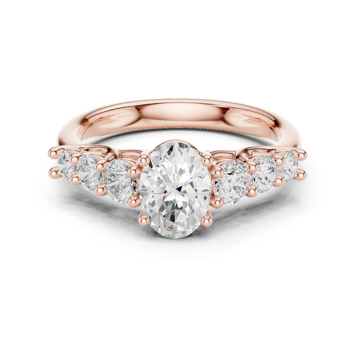 Oval Diamond Engagement Ring with Graduated Round Side Accents