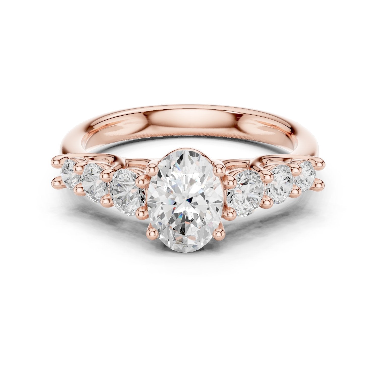 Oval Diamond Engagement Ring with Graduated Round Side Accents