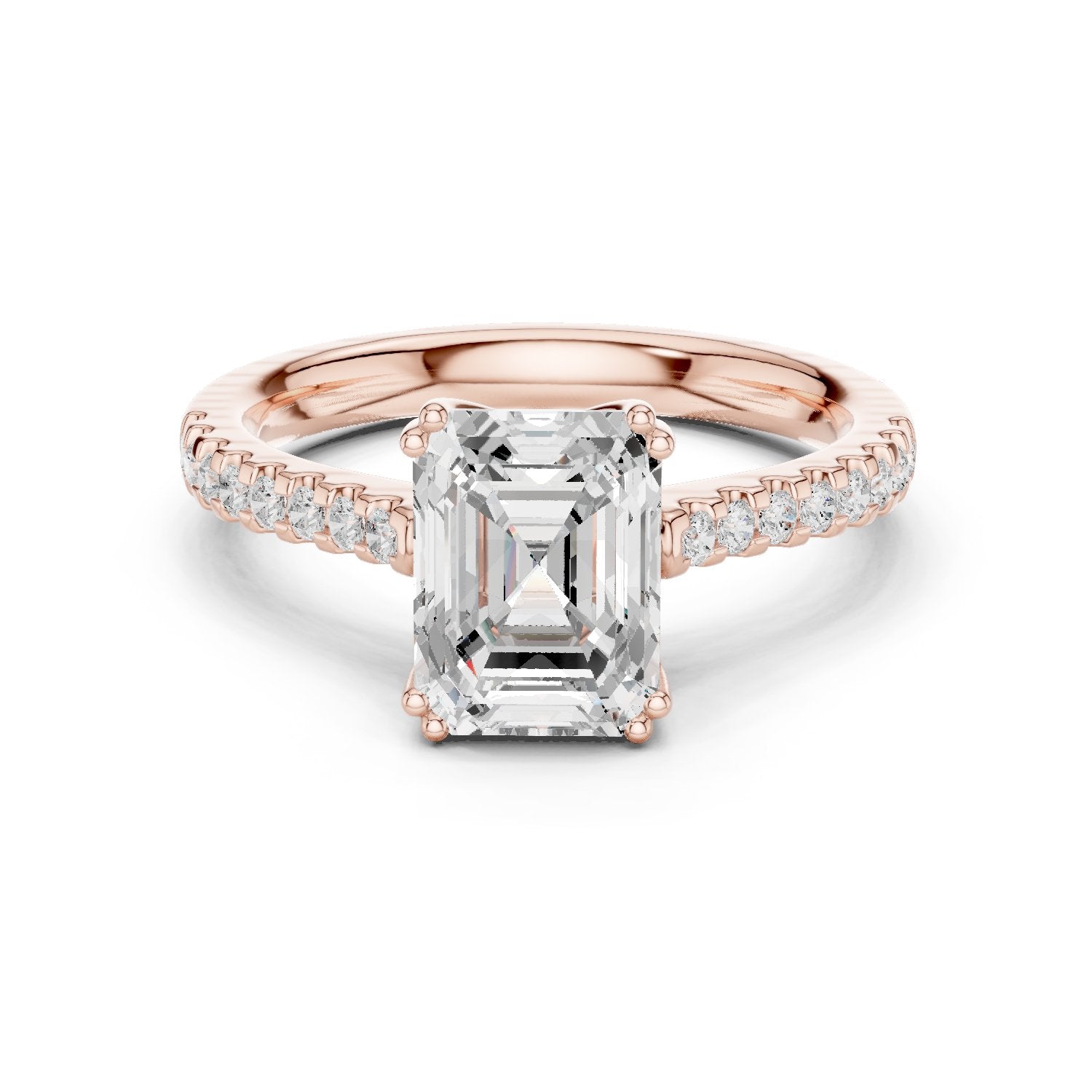 Emerald Cut Diamond Engagement Ring with Pavé Band