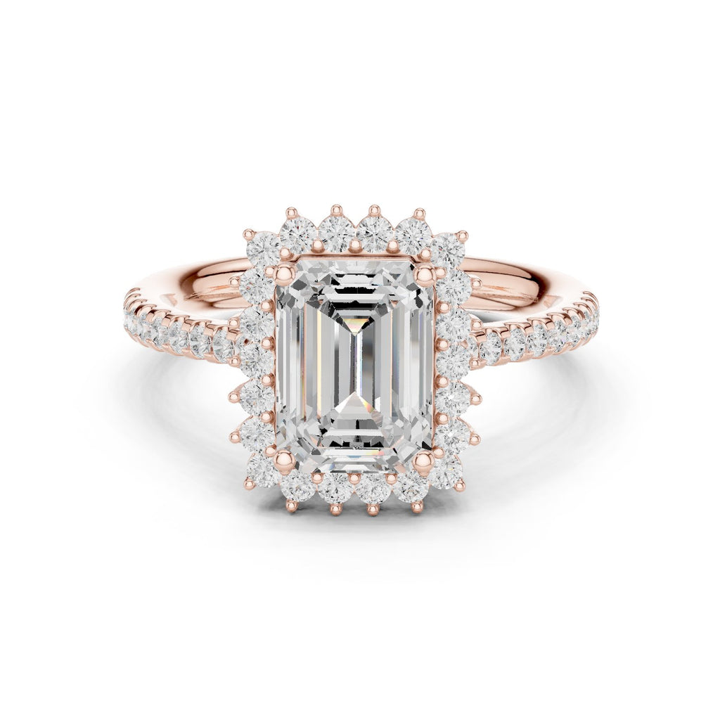 Emerald Cut Diamond Ballerina Halo Engagement Ring