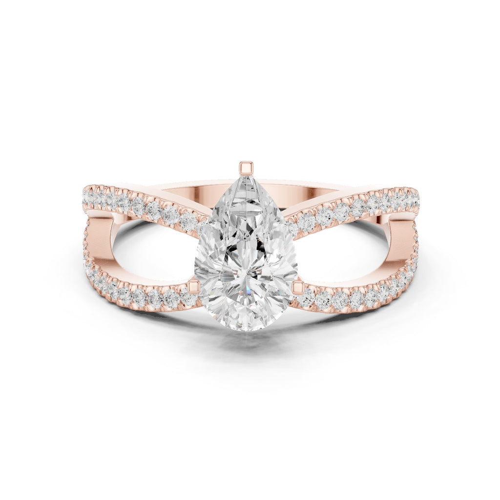 Pear Diamond Engagement Ring with Bypass Pavé Split Shank