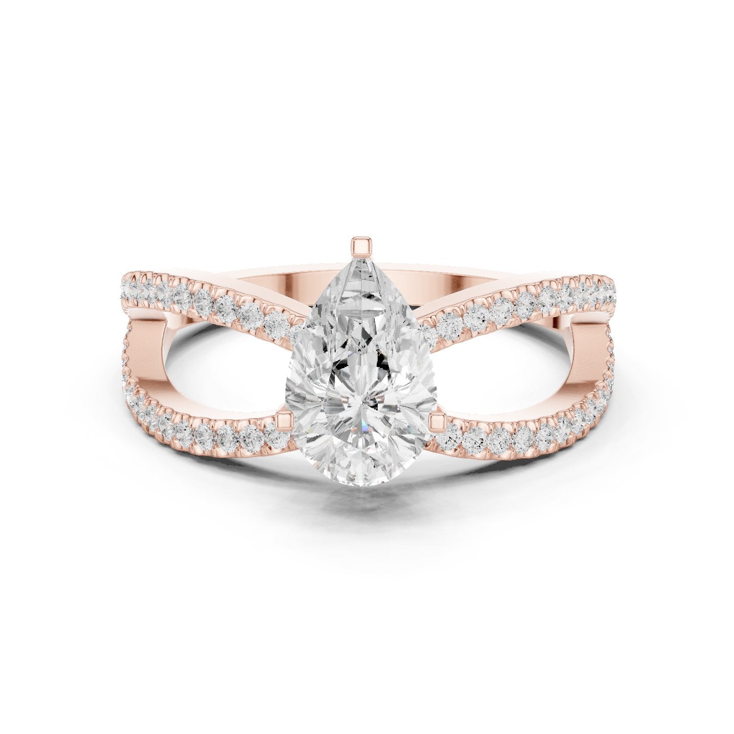 Pear Diamond Engagement Ring with Bypass Pavé Split Shank